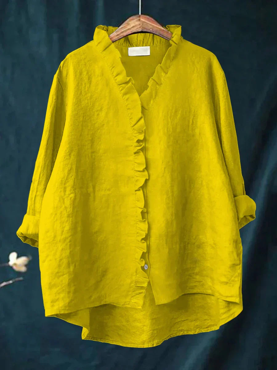 Lily | Bomuld-linned bluse med flæser