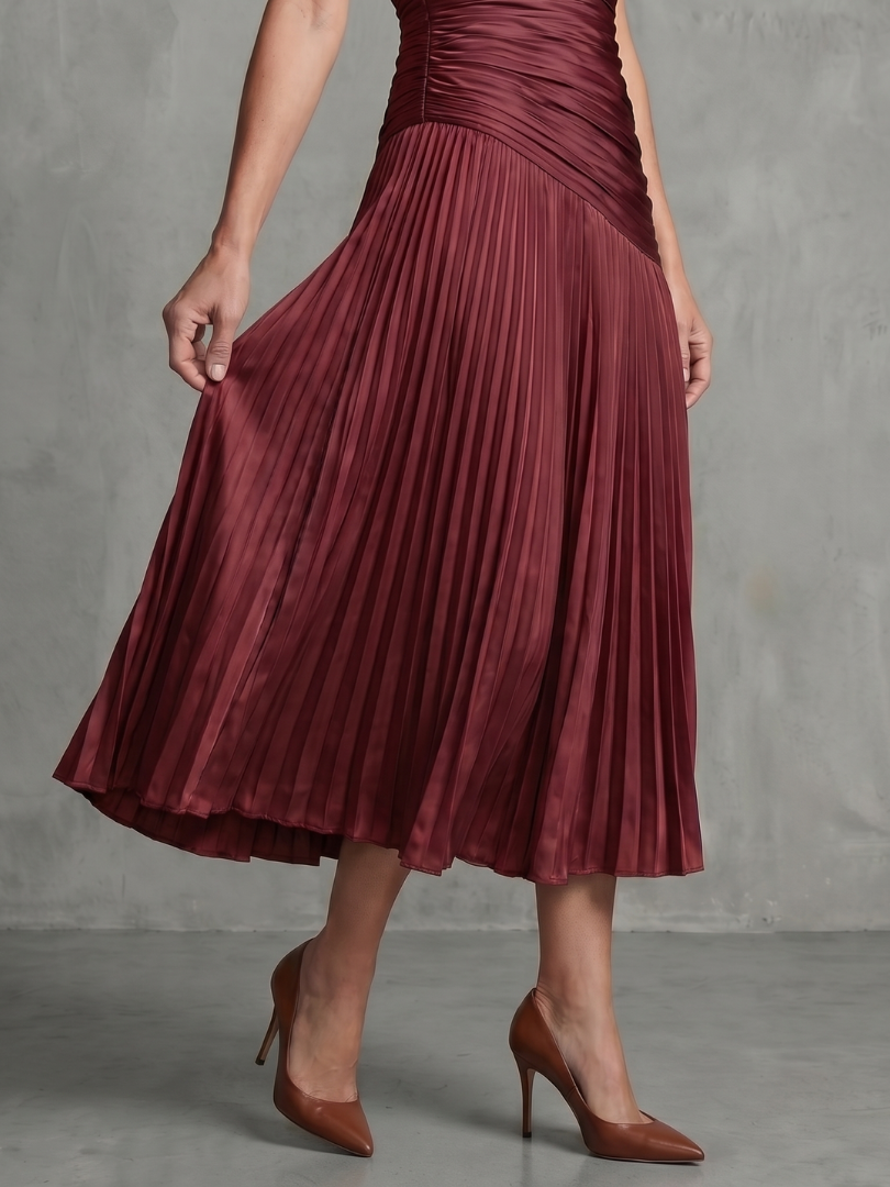 Theadora | Pleated Waistline Stripe Midi Dress