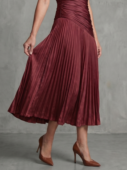 Theadora | Pleated Waistline Stripe Midi Dress