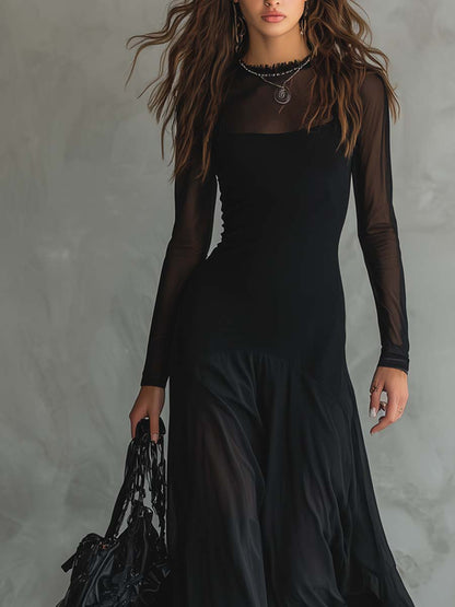 Maxikleid mit transparenten Retro-Ärmeln