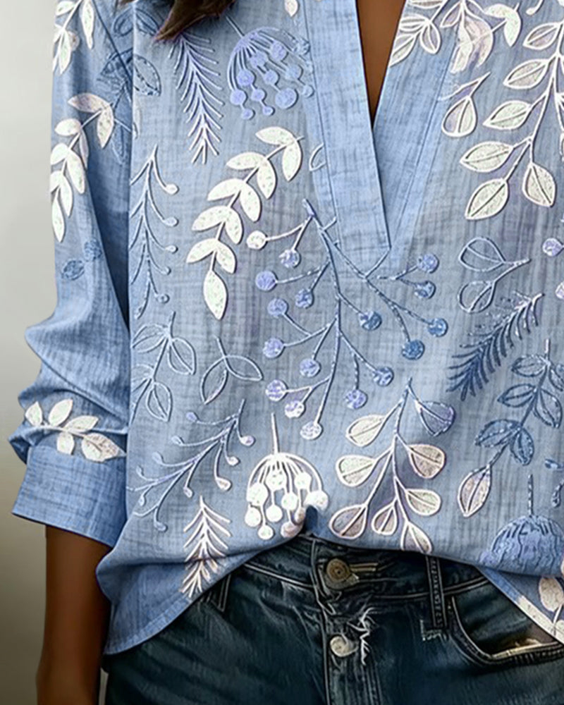 Brielle | Blød Bluse med Blomsterprint og V-udskæring