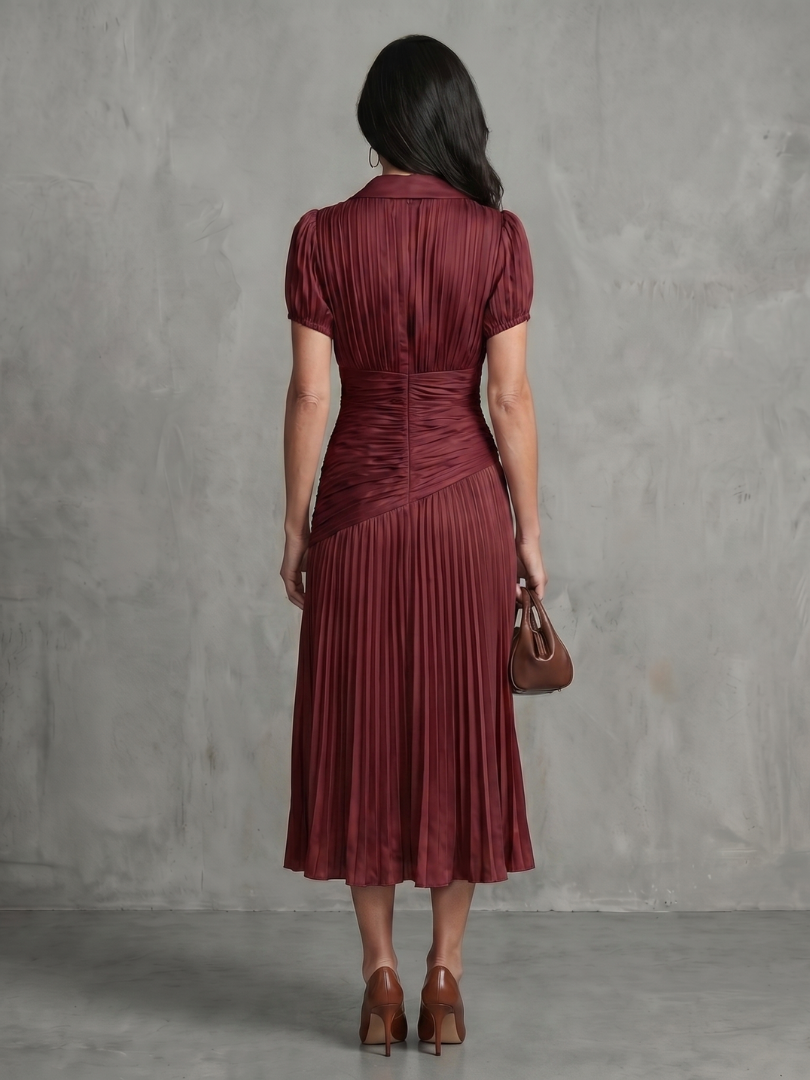 Theadora | Pleated Waistline Stripe Midi Dress