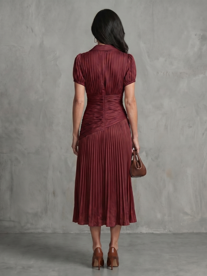 Theadora | Pleated Waistline Stripe Midi Dress