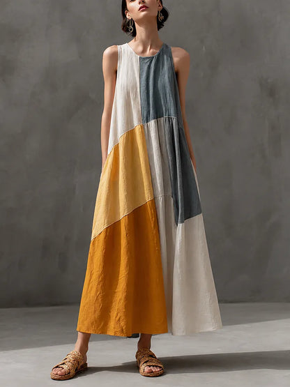 Soleil | Patchwork bomuld-linned ærmeløs maxikjole