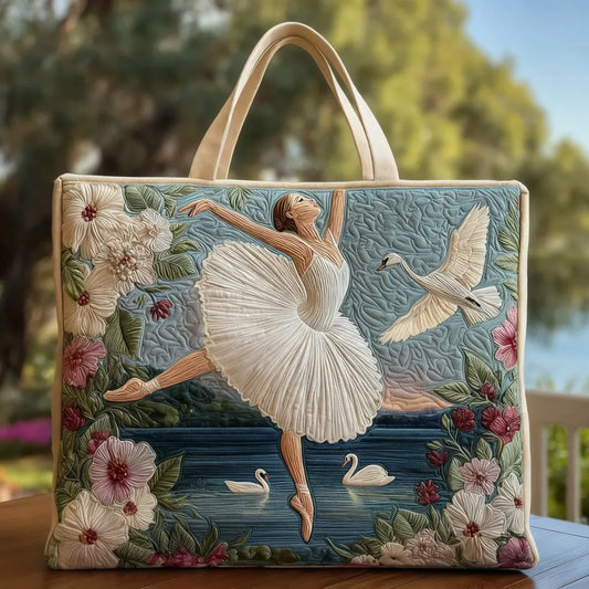 Swan Ballet Elegance | Håndlavet quiltet shoppertaske