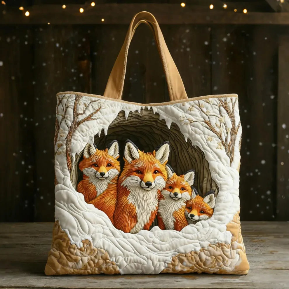 Cozy Fox Family | Håndlavet quiltet taske