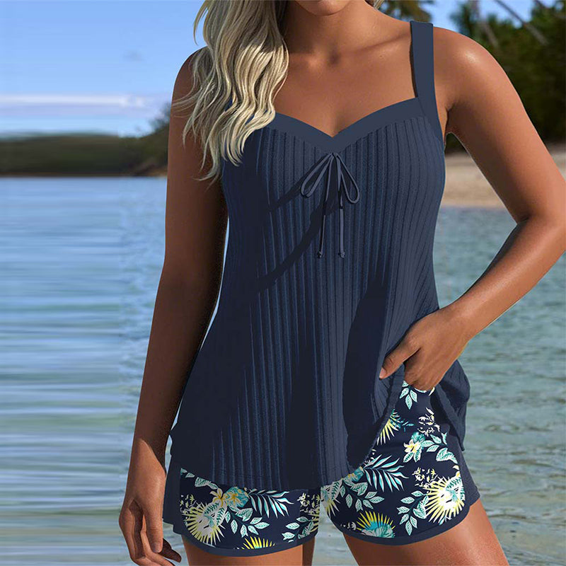 Laluna | Striped Tankini with Two-Piece Beach Briefs
