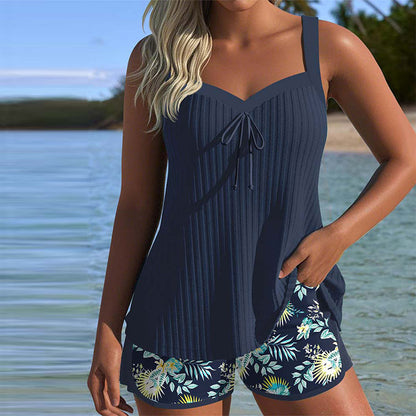 Laluna | Striped Tankini with Two-Piece Beach Briefs