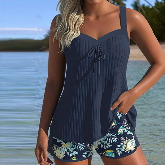 Laluna | Striped Tankini with Two-Piece Beach Briefs