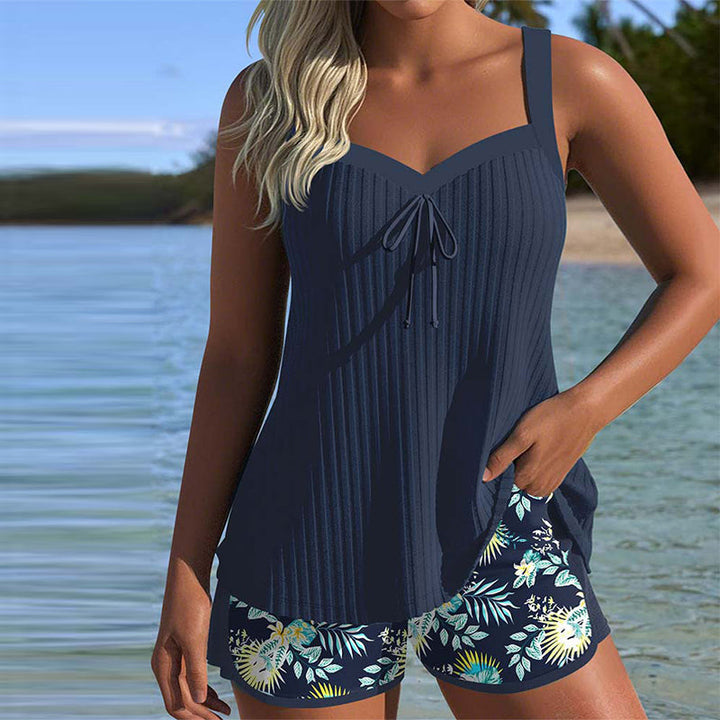 Laluna | Striped Tankini with Two-Piece Beach Briefs