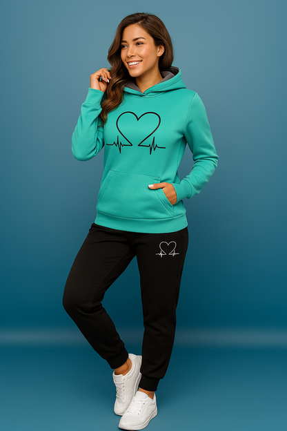 Conjunto de Moletom Feminino Eliza com Estampa de Batimento Cardíaco – Conforto em Fleece Macio