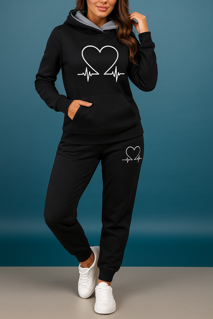 Conjunto de Moletom Feminino Eliza com Estampa de Batimento Cardíaco – Conforto em Fleece Macio