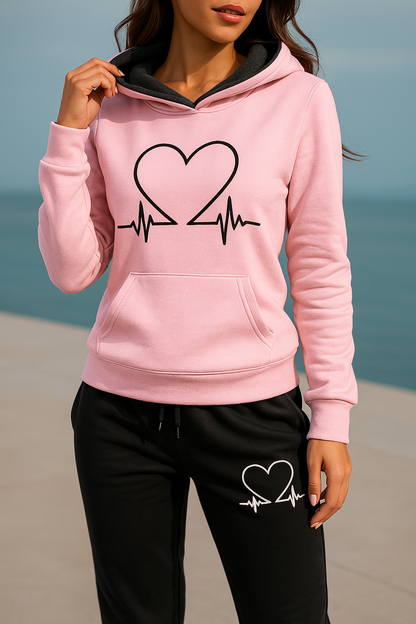 Conjunto de Moletom Feminino Eliza com Estampa de Batimento Cardíaco – Conforto em Fleece Macio