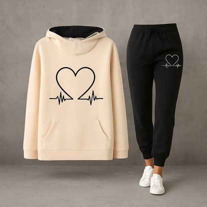 Conjunto de Moletom Feminino Eliza com Estampa de Batimento Cardíaco – Conforto em Fleece Macio