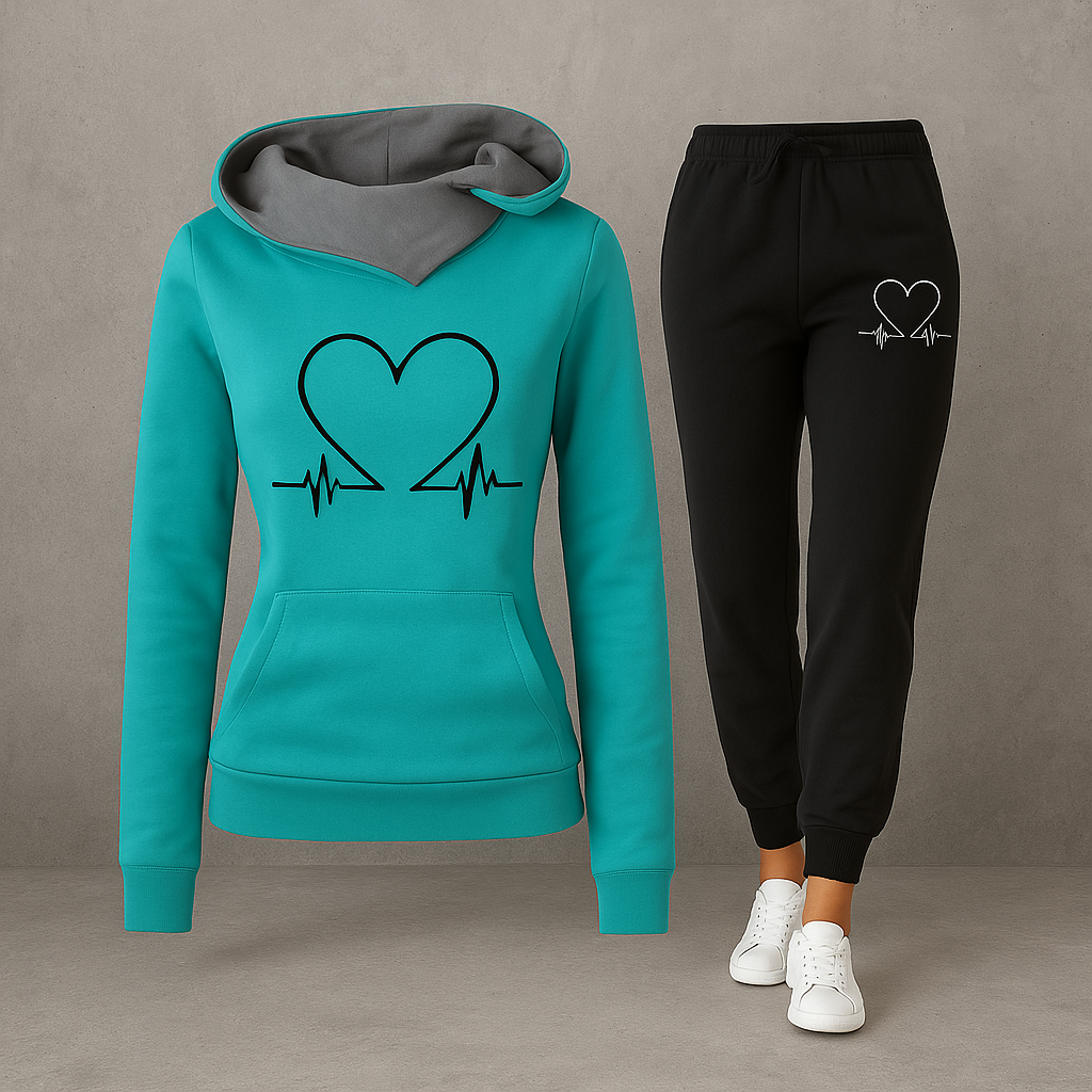 Conjunto de Moletom Feminino Eliza com Estampa de Batimento Cardíaco – Conforto em Fleece Macio