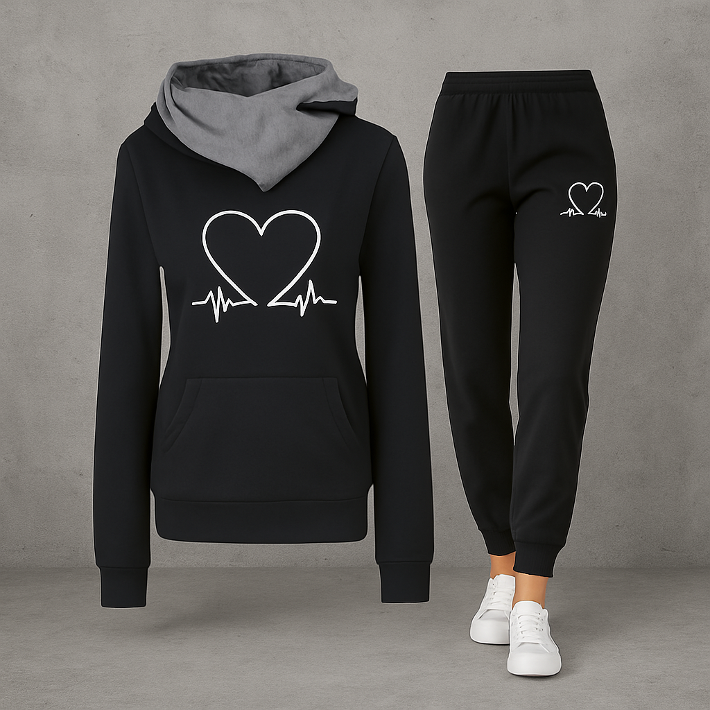 Conjunto de Moletom Feminino Eliza com Estampa de Batimento Cardíaco – Conforto em Fleece Macio