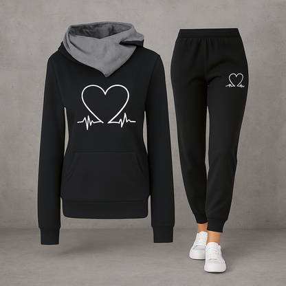 Conjunto de Moletom Feminino Eliza com Estampa de Batimento Cardíaco – Conforto em Fleece Macio