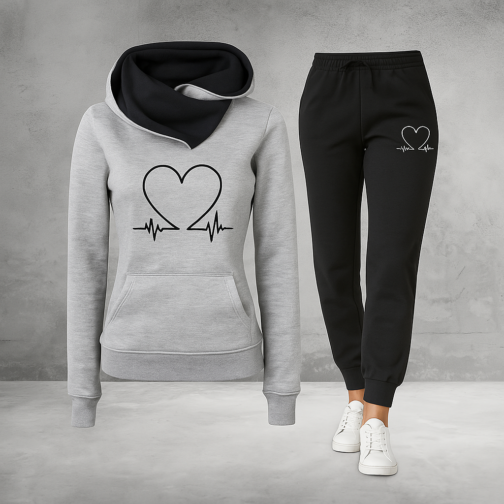 Conjunto de Moletom Feminino Eliza com Estampa de Batimento Cardíaco – Conforto em Fleece Macio