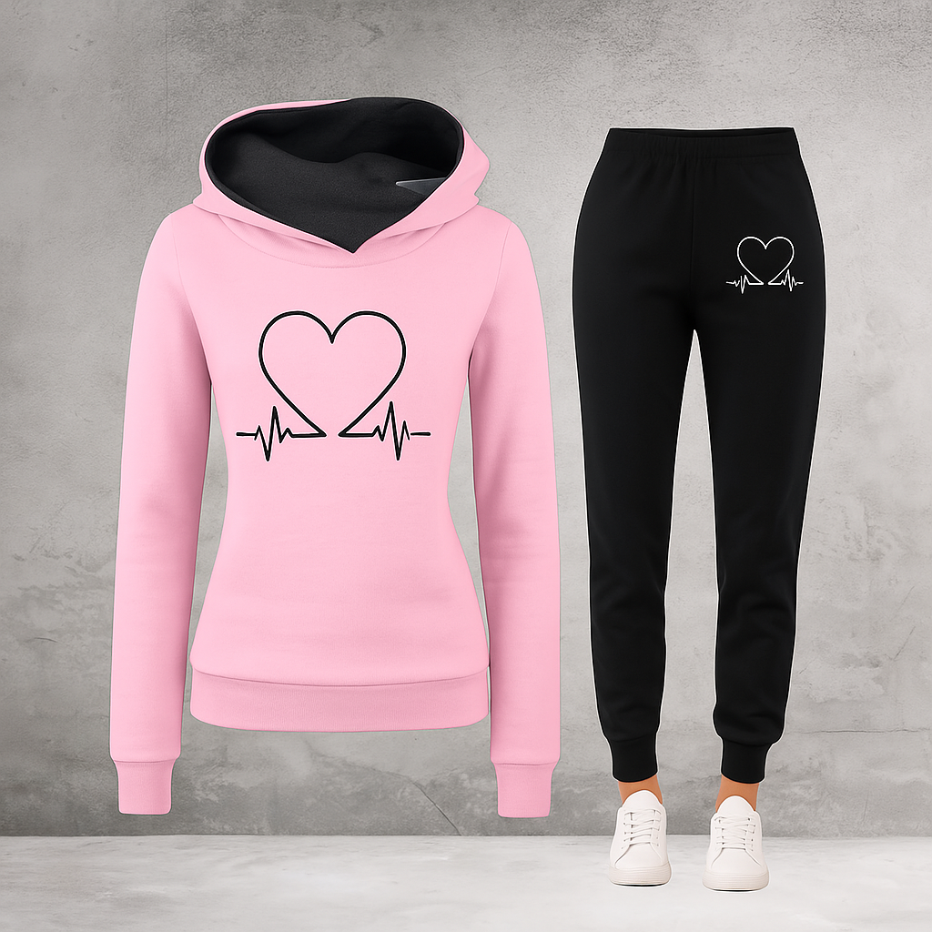 Conjunto de Moletom Feminino Eliza com Estampa de Batimento Cardíaco – Conforto em Fleece Macio