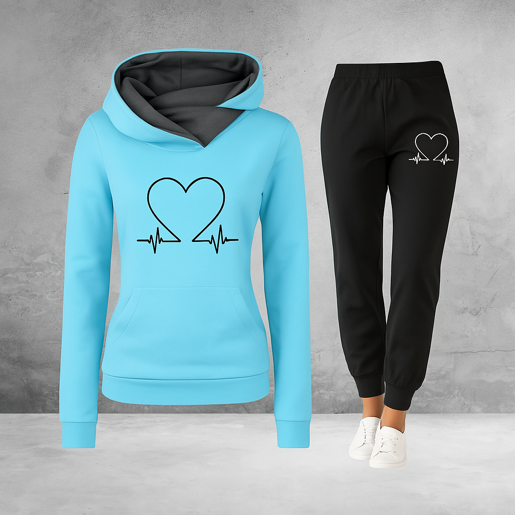 Conjunto de Moletom Feminino Eliza com Estampa de Batimento Cardíaco – Conforto em Fleece Macio