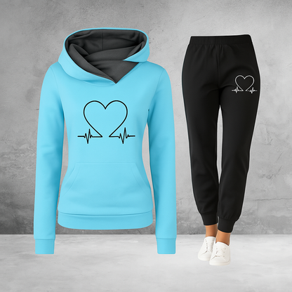 Conjunto de Moletom Feminino Eliza com Estampa de Batimento Cardíaco – Conforto em Fleece Macio