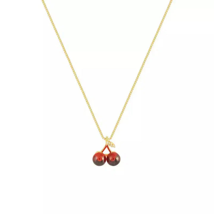Cléora | Gold necklace with sparkling cherry pendants