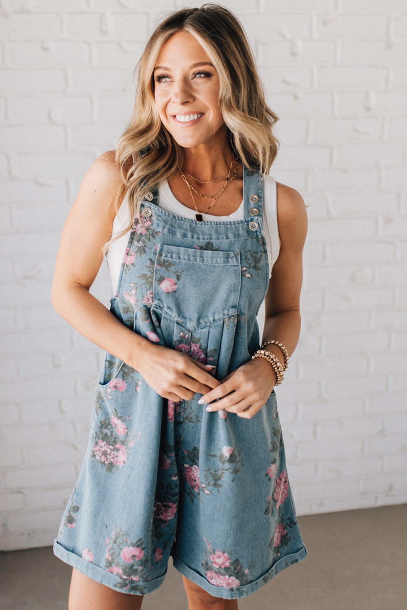 LUCINDA | FLORALE DENIM SHORTALLER