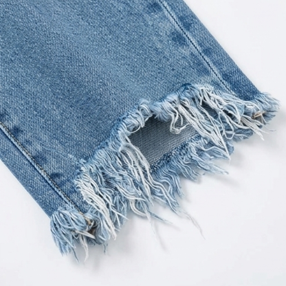 Jimena | Retro frynset cropped jeans med lige ben