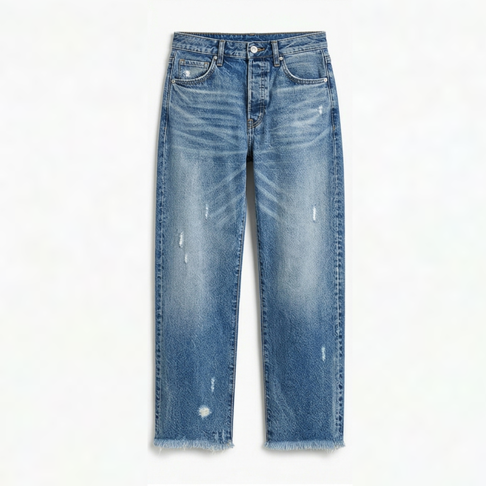 Jimena | Retro frynset cropped jeans med lige ben