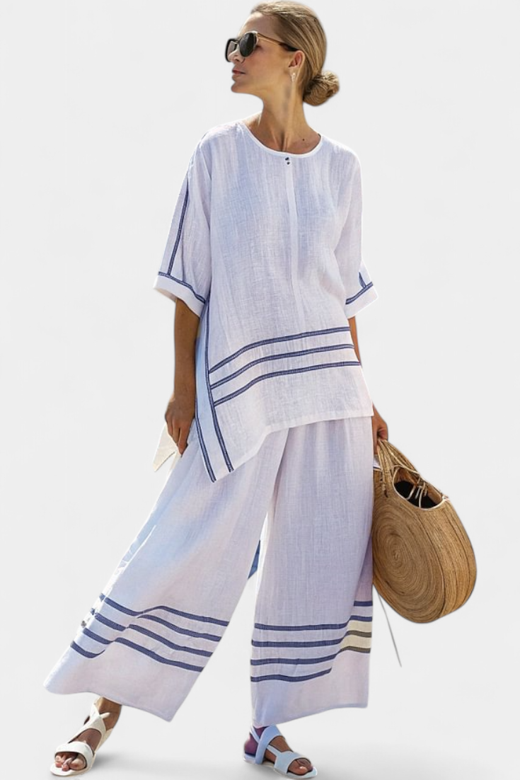 Wynric | Sofistikeret asymmetrisk top med striber & markante bukser