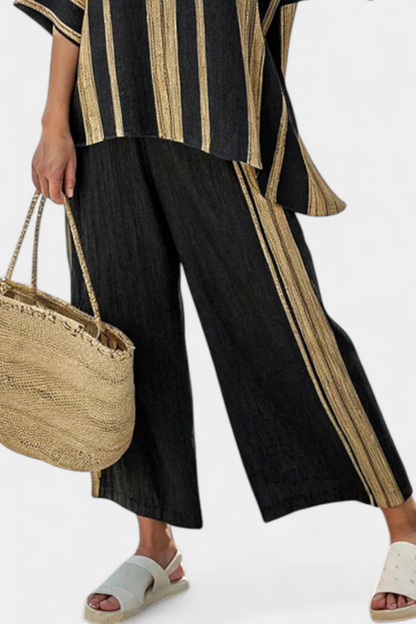Calden | Komfortabel oversized stribet top & afslappede linnedbukser
