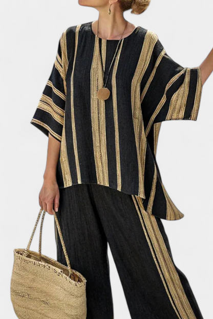 Calden | Komfortabel oversized stribet top & afslappede linnedbukser