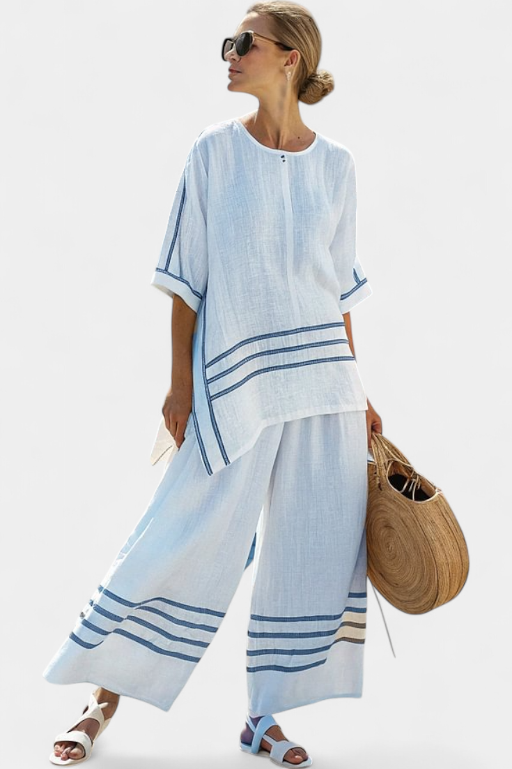 Wynric | Sofistikeret asymmetrisk top med striber & markante bukser