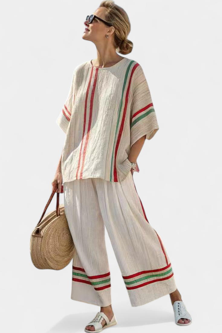 Truvane | Blusa Confortável com Estampa Boho e Calça de Corte Solto