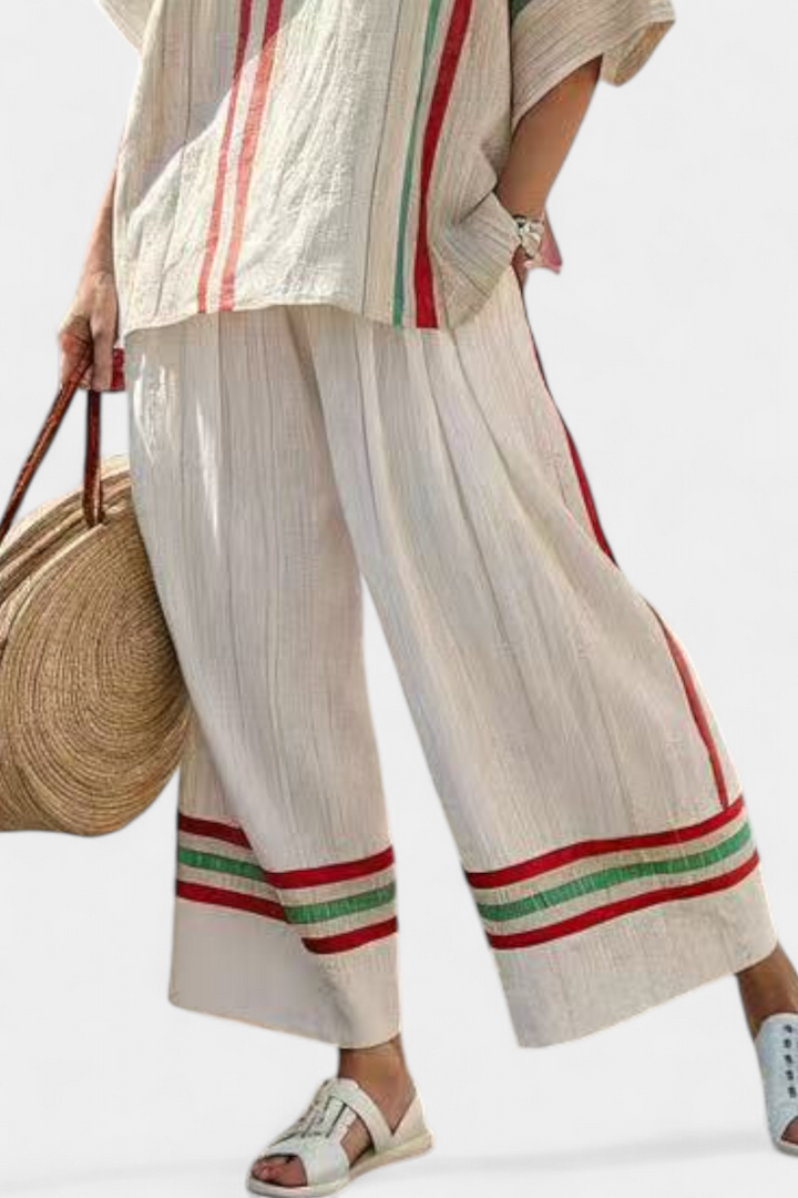 Truvane | Blusa Confortável com Estampa Boho e Calça de Corte Solto