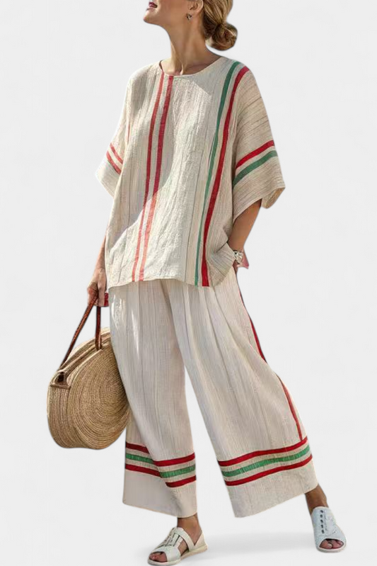 Truvane | Blusa cómoda con estampado bohemio y pantalones de corte holgado