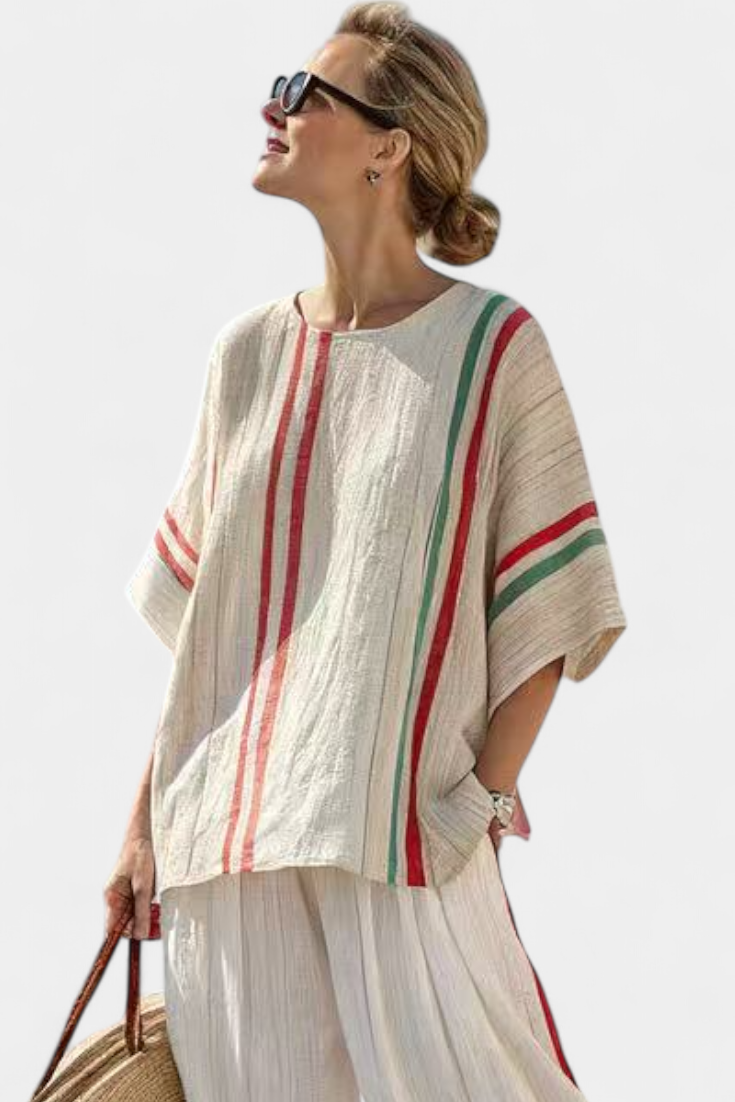 Truvane | Blusa Confortável com Estampa Boho e Calça de Corte Solto