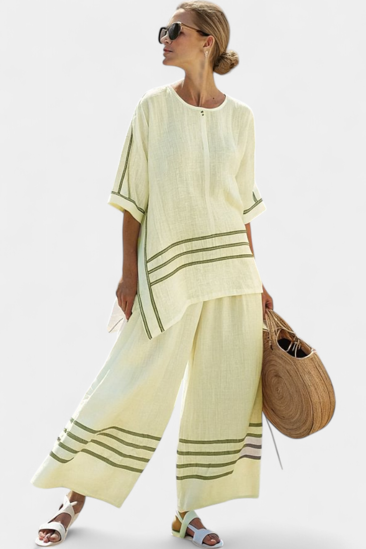 Wynric | Sofistikeret asymmetrisk top med striber & markante bukser