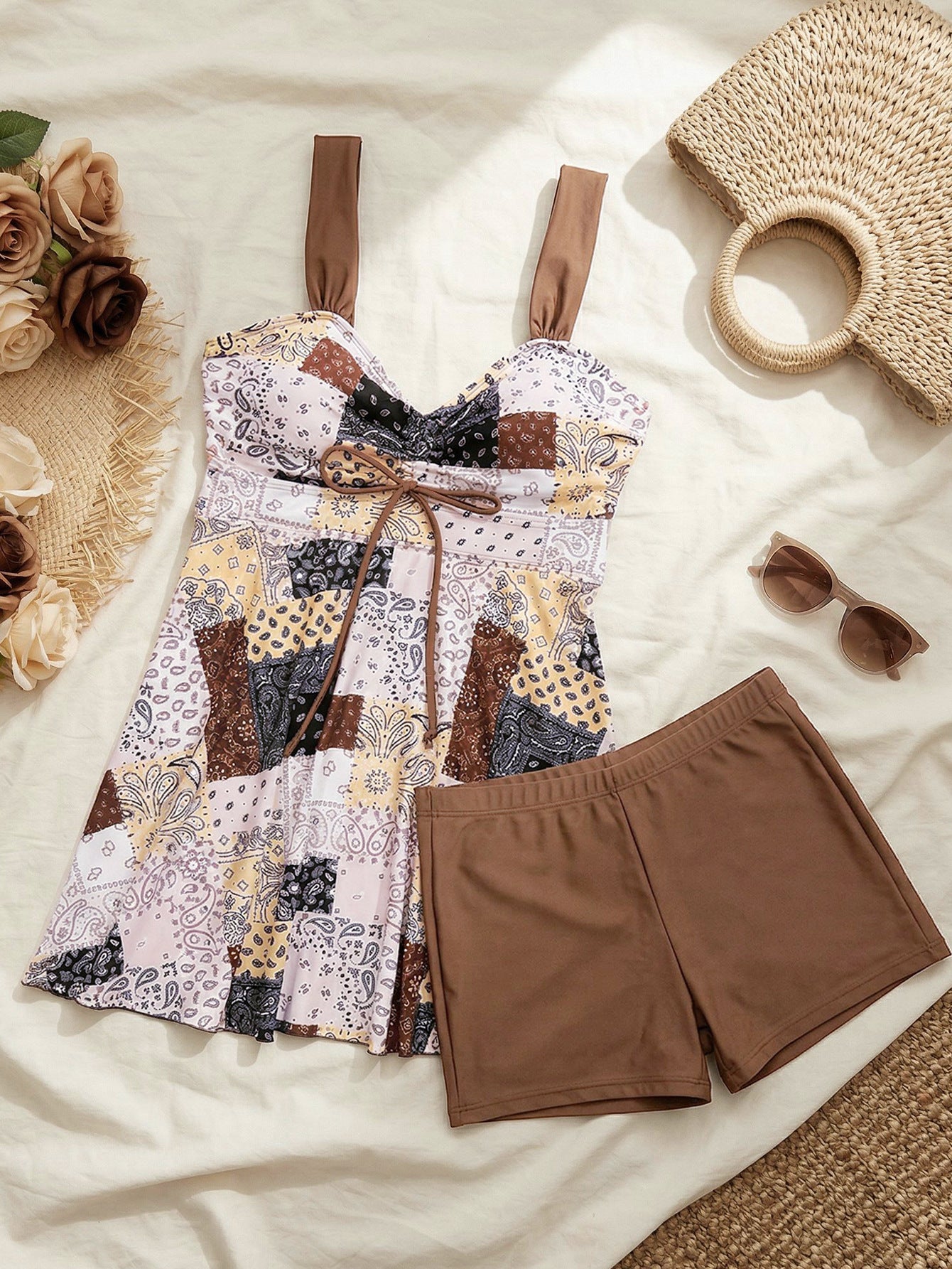 Floral V-Neck Swimdress & Two-Piece Tankini