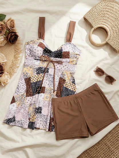Floral V-Neck Swimdress & Two-Piece Tankini