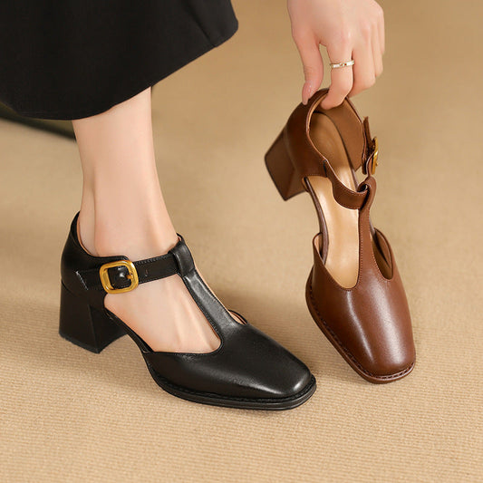 Marcele T-Strap Leather Pumps