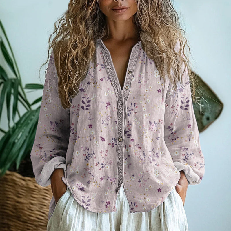 Brianna | Camisa Elegante com Estampa Vintage de Folhas