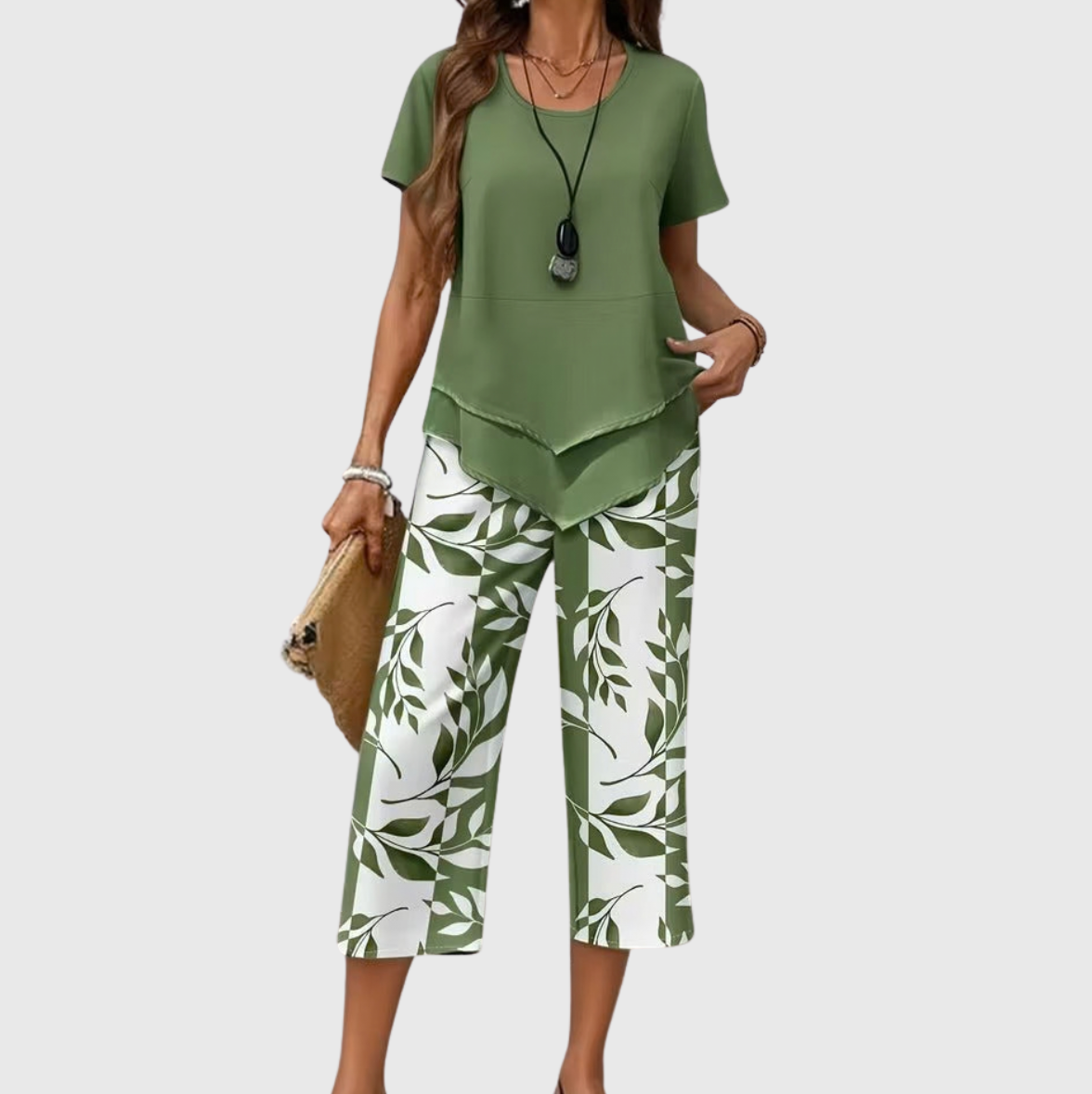 Avy | Casual Leaf Print Two-Piece Set