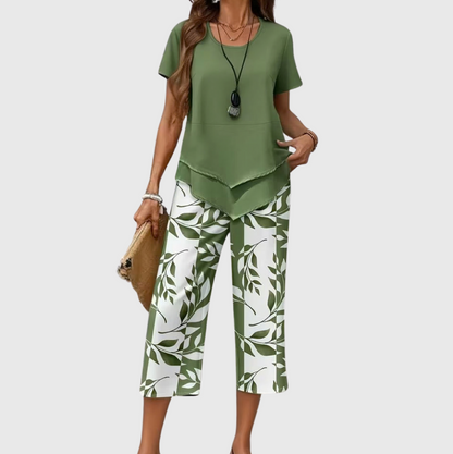 Avy | Casual Leaf Print Two-Piece Set