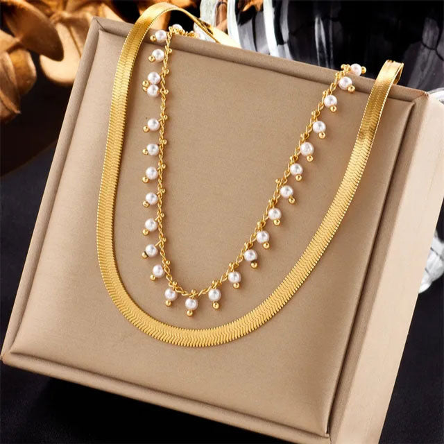 Marizanne | Conjunto de Colar Gargantilha de Cobra Luxo e Joias com Pérolas em Ouro 18K