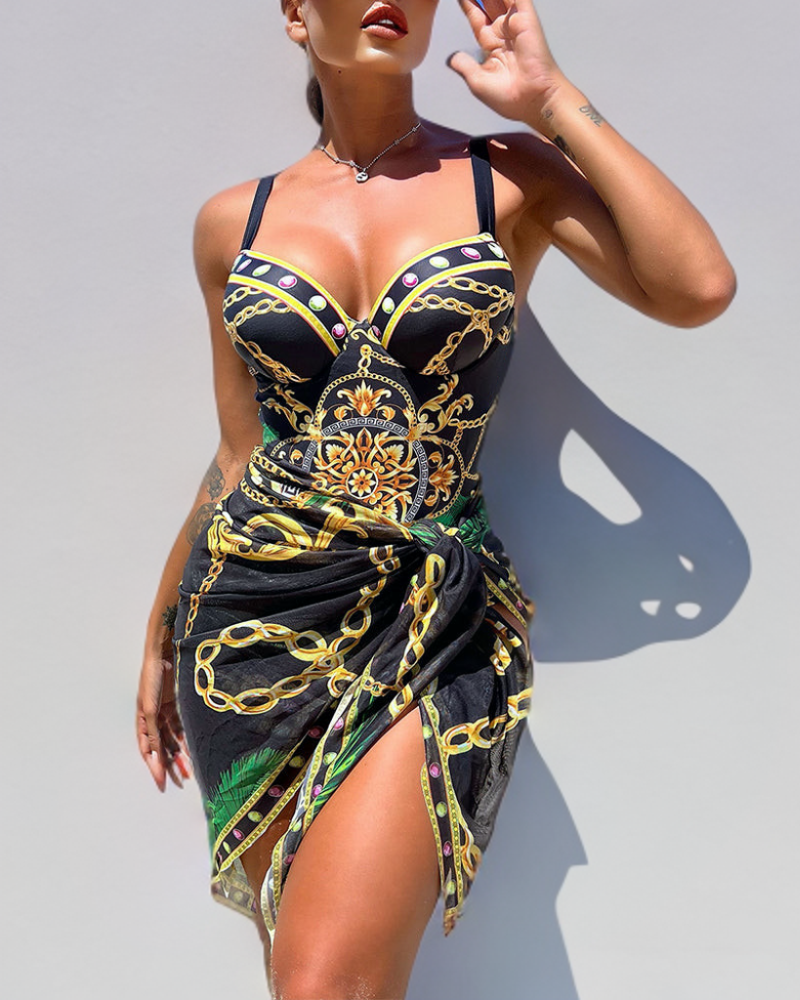 Darius | One-piece swimsuit with push-up effect and matching beach skirt