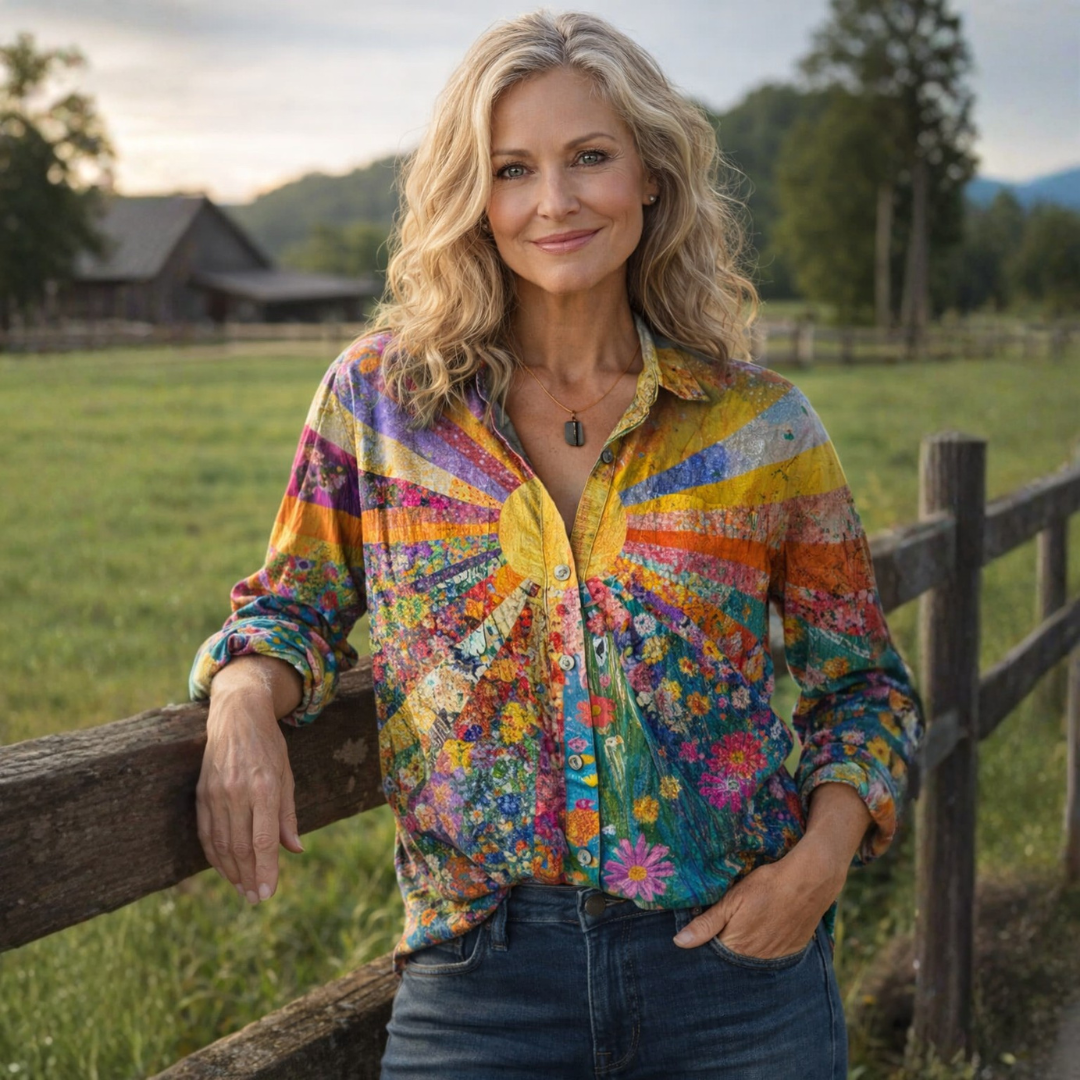 Amora | Sunrise Blumen-Patchwork-Bluse