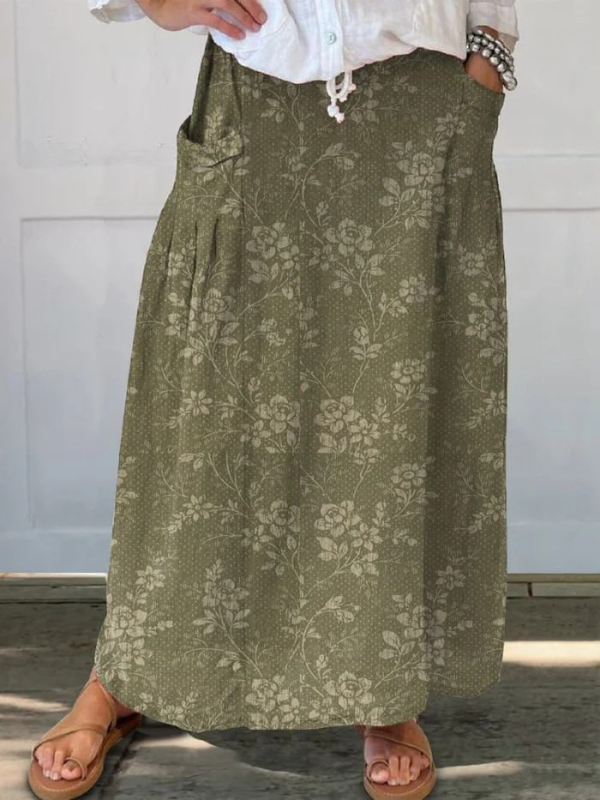 Princess | Vintage blomster nederdel med elastik i taljen og lommer