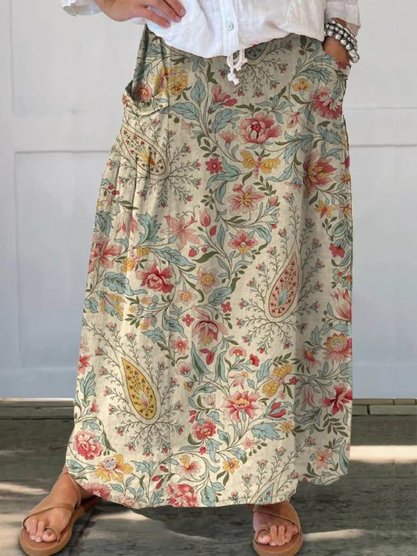 Nilva | Saia com Bolso Estampada com Arte Floral Vintage