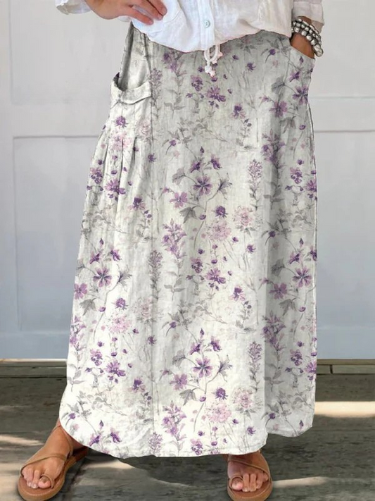 Eloisa | Vintage Floral Art Elastic waistband Pocket Skirt